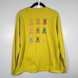 Psycho Bunny Yellow Long Sleeve Graphic Tee Skull Bunny Back Print